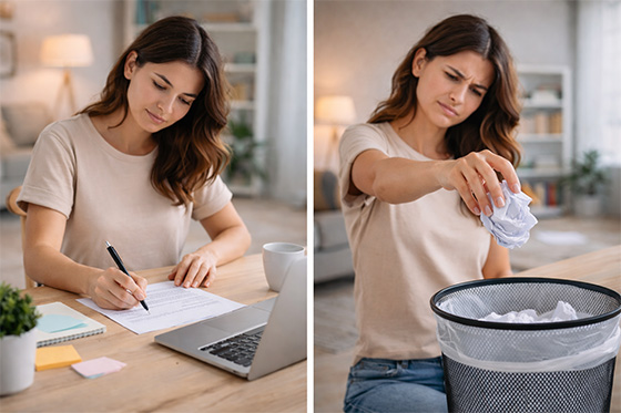 Mladá žena nahnevane vyhadzuje pokazený životopis