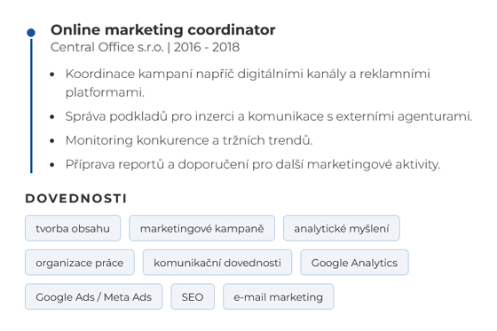 Vzor, ako vyplniť zručnosti v životopise