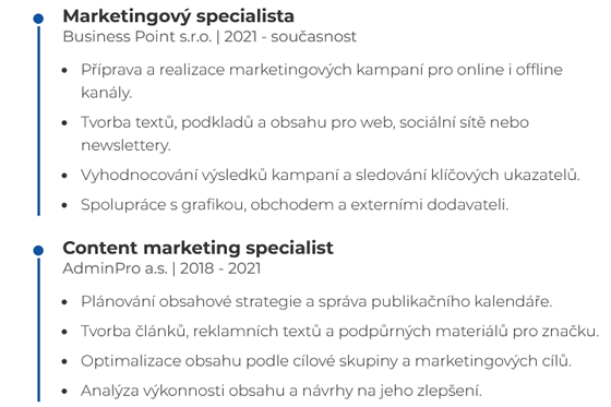 Vzor, ako vyplniť skúsenosti v životopise