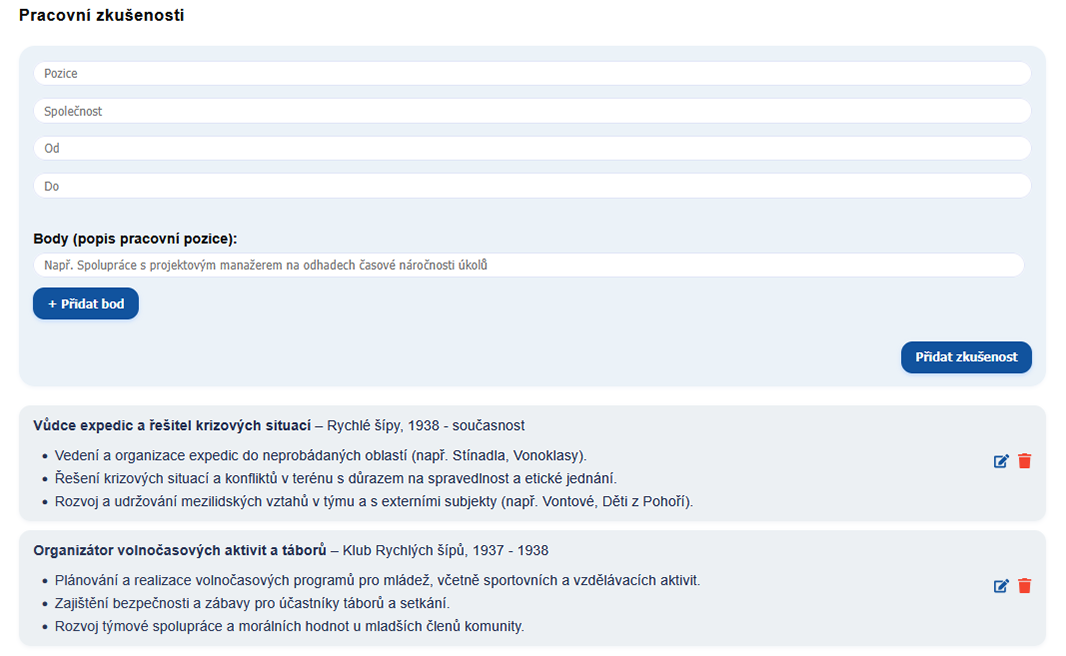 Krok 6 – Pracovné skúsenosti
